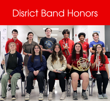  Eleven band students with their instruments.
